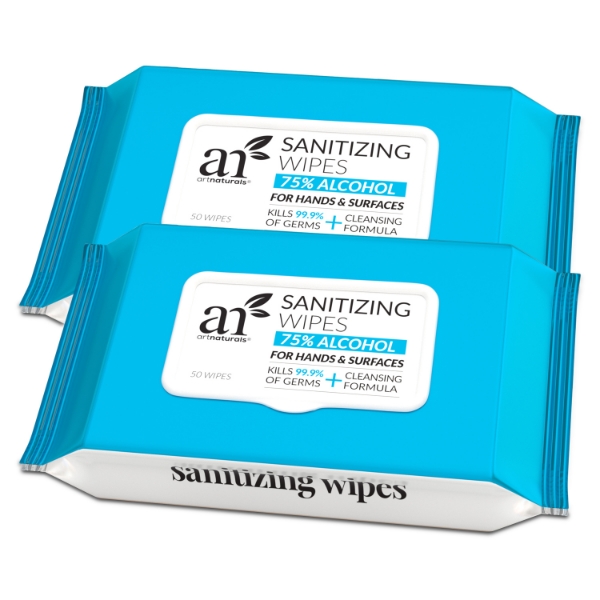 ArtNaturals Hand Sanitizing Wipes Portable Hand Sanitizer Wipes Unscented Keep Hands Hygienic 2 Pack  50PCS