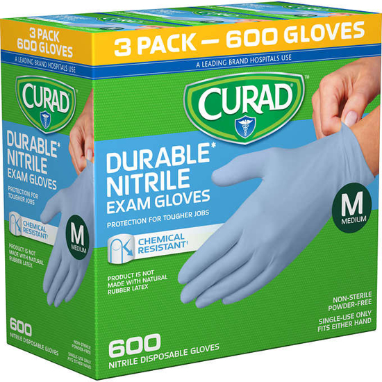 Picture of Curad Durable Nitrile Exam Gloves, Medium, 600 ct