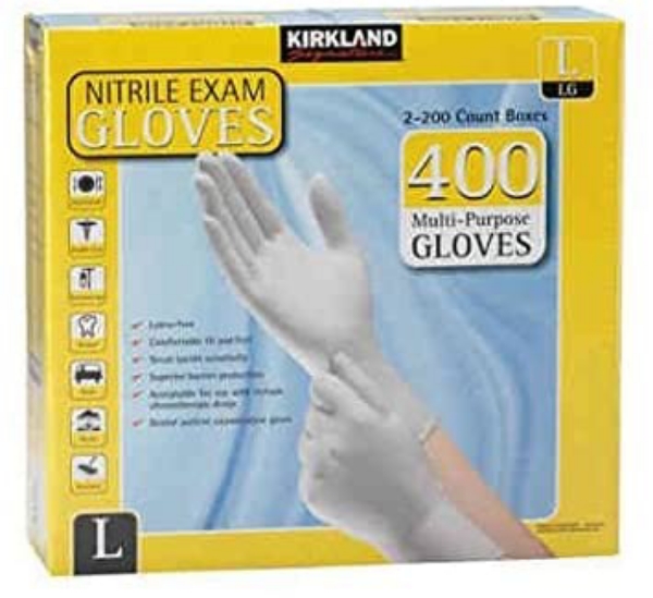 Kirkland Signature Nitrile Exam Multi Purpose Large Gloves Latex-free 200 Count, 2 Pack Total 400-Count Gloves