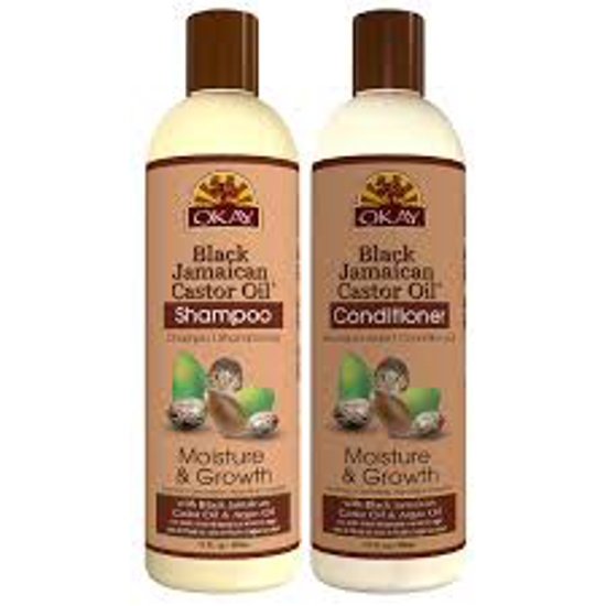 OKAY Black Jamaican Castor Oil Moisture Growth Shampoo and Conditioner - Sulfate, Silicone, Paraben Free 12 oz. 2pk.