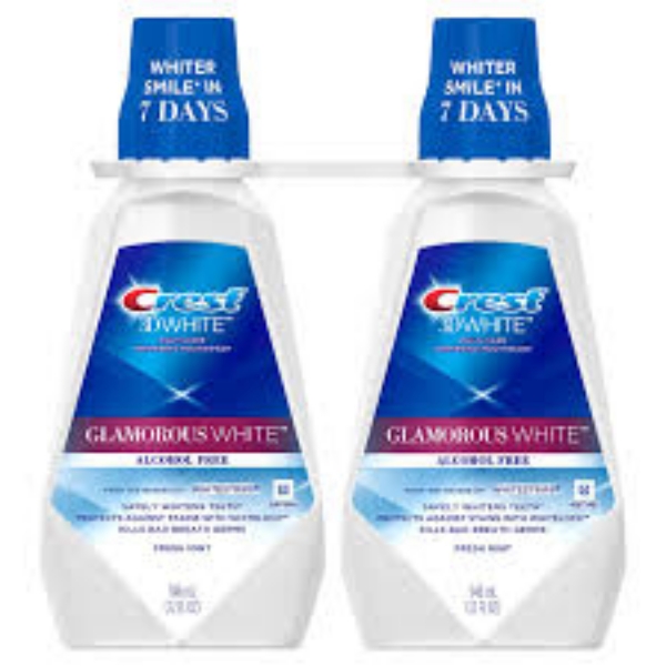 Crest 3D White Glamorous White Alcohol Free Whitening Mouthwash, Fresh Mint 32 fl. oz. 2 pk.