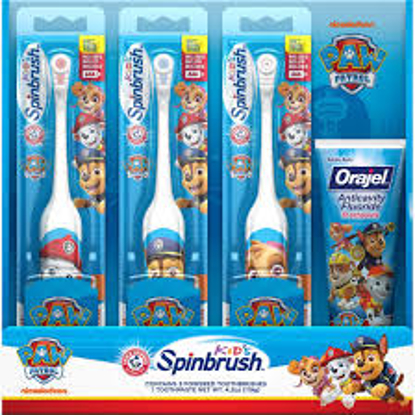 Arm & Hammer Kid's Spinbrush Paw Patrol Electric Toothbrush 3 pk with Orajel Anticavity Fluoride Toothpaste 4.2 oz.