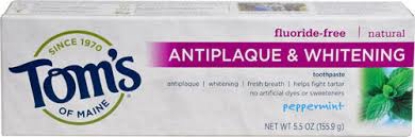Tom's of Maine Antiplaque and Whitening Fluoride-Free Peppermint Toothpaste, 4 ct.