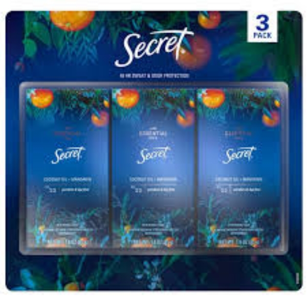 Secret Antiperspirant Deodorant for Women with Essential Oils Coconut Oil and Mandarin Scent 1.6 oz  3 ct