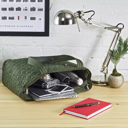 Quilted Luxe Insulated Laptop Bag with Zipper Front Pocket and Food Containers Assorted Colors