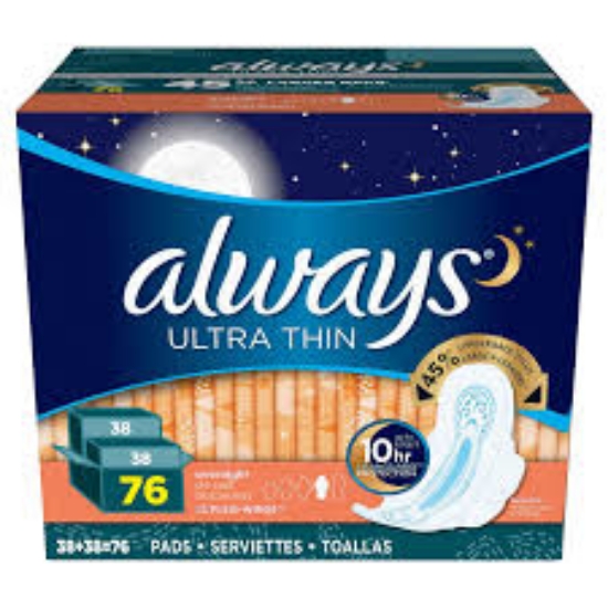 Always Ultra Thin Overnight Pads with Flexi-Wings, 76 ct.