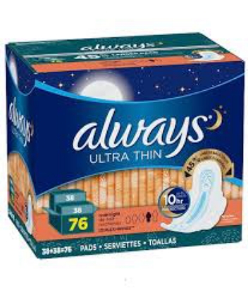 Always Ultra Thin Overnight Pads with Flexi-Wings, 76 ct.