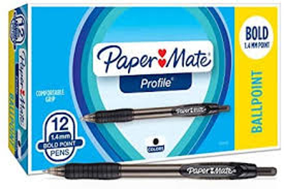 Paper Mate Ballpoint Pen Profile Retractable Pen Bold Point 1.4mm Black 20 Count