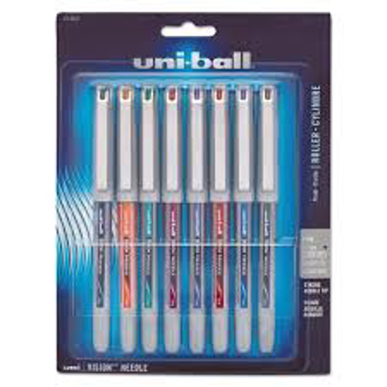 uni-ball Vision Needle Roller Ball Stick Liquid Pen Assorted Ink Fine  8 Pens