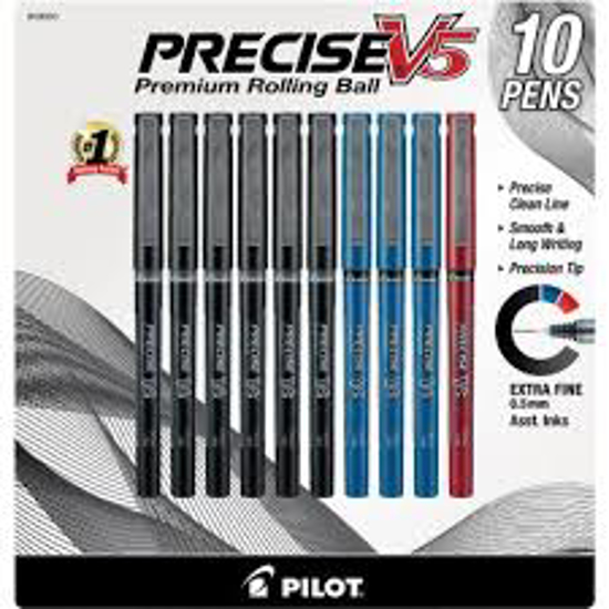 Pilot Precise V5 Extra Fine Point Premium Rolling Ball Pen Assorted Colors 10 Pack