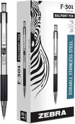Zebra F 301 Ballpoint Retractable Pen Black Ink Fine 9 Pens