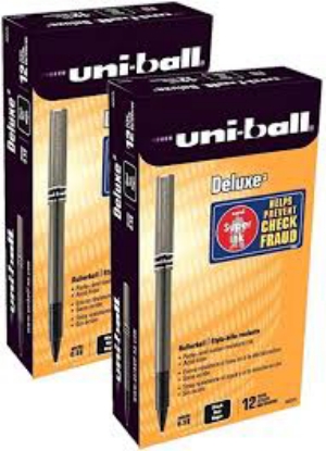 uni ball Deluxe Roller Ball Stick Waterproof Pen Black Ink Micro Dozen