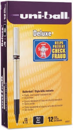 uni ball Deluxe Roller Ball Stick Waterproof Pen Black Ink Fine Dozen