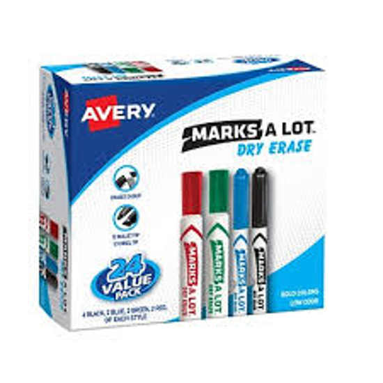 Avery MARKS A LOT Pen Style Dry Erase Marker Value Pack Medium Chisel Tip Assorted Colors 24 Set