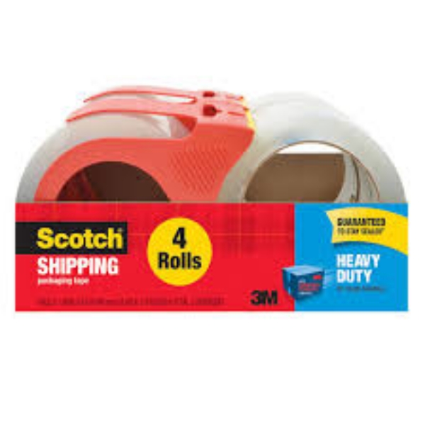 Scotch Heavy Duty Shipping Packaging Tape with Dispenser 4 Rolls
