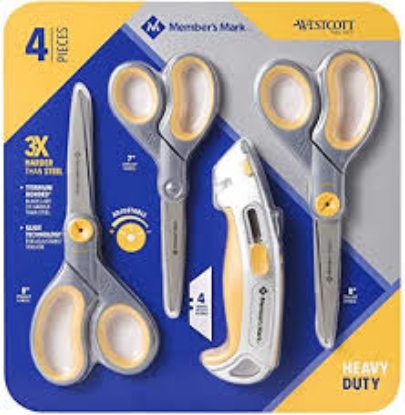 Member's Mark Heavy Duty Scissor & Box Cutter 4 Piece Set Choose Color
