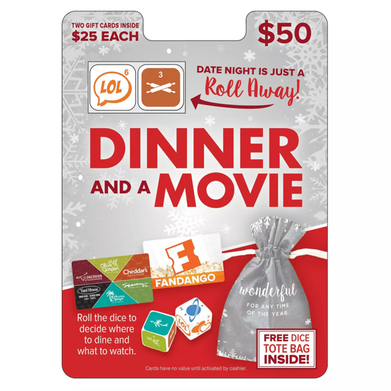 Darden Fandango Dinner and a Movie $50 Value Gift Cards 2 x $25 Plus a Bonus Dice Game