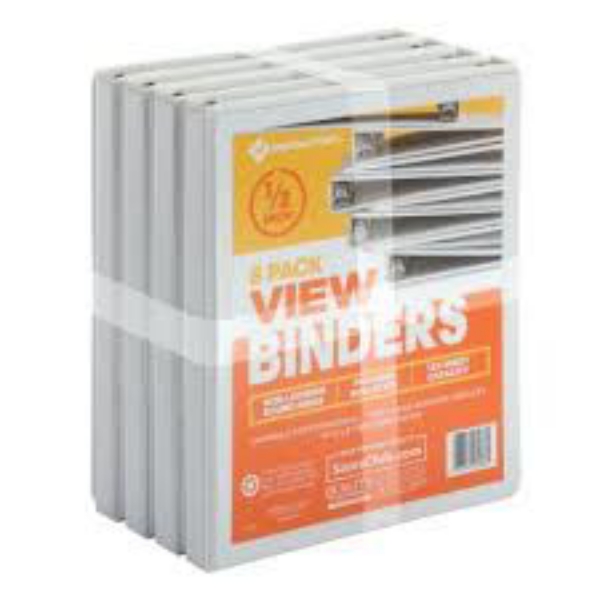 Member's Mark 1/2 Round Ring View Binder White 8 pk