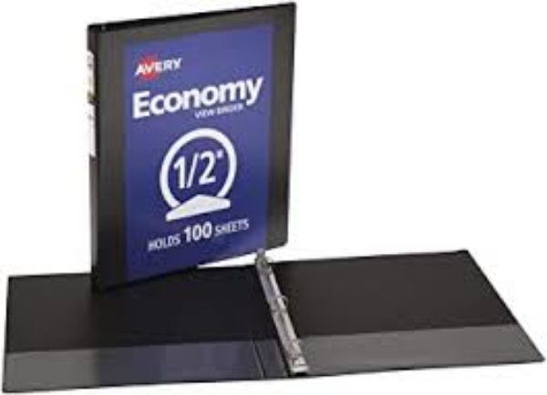 Avery Economy View Binder with Round Rings 3 Rings 1 Capacity 11 x 8.5 Black