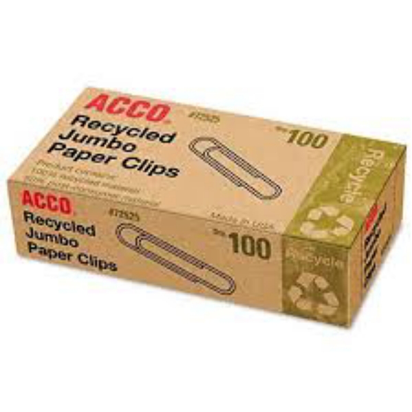 ACCO Recycled Paper Clips No 1 Size 100 Per Box
