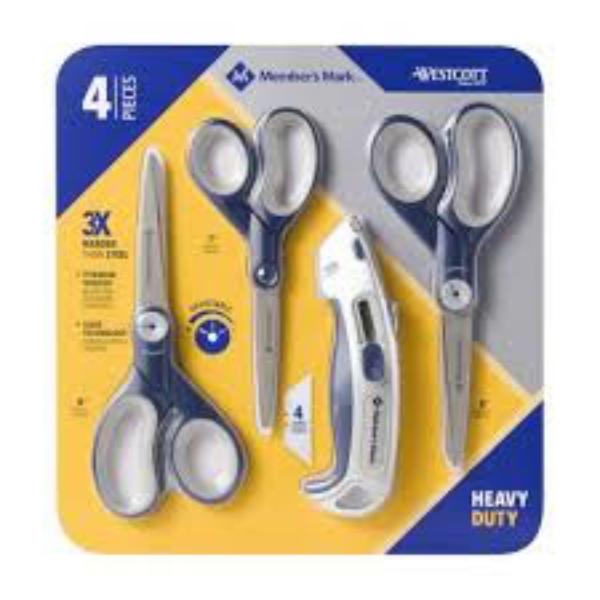 Member's Mark Heavy Duty Scissor & Box Cutter 4 Piece Set Choose Color