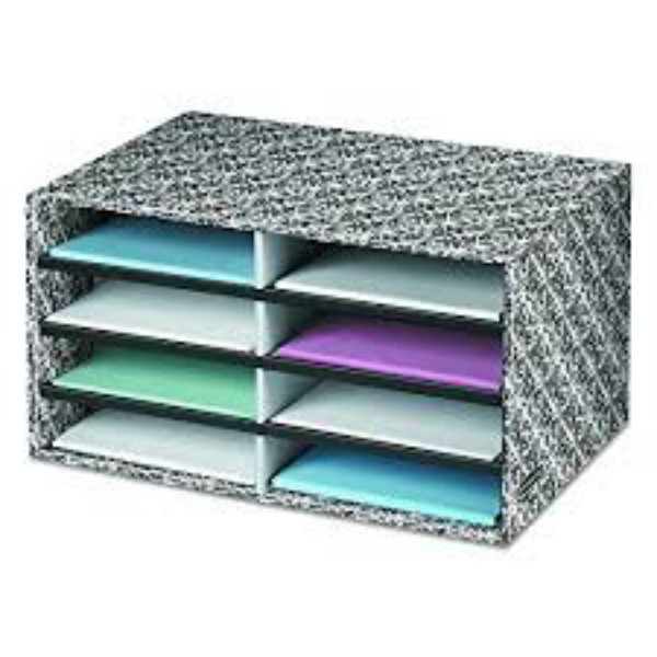 Bankers Box Decorative Eight Compartment Literature Sorter Letter Size White Black Brocade