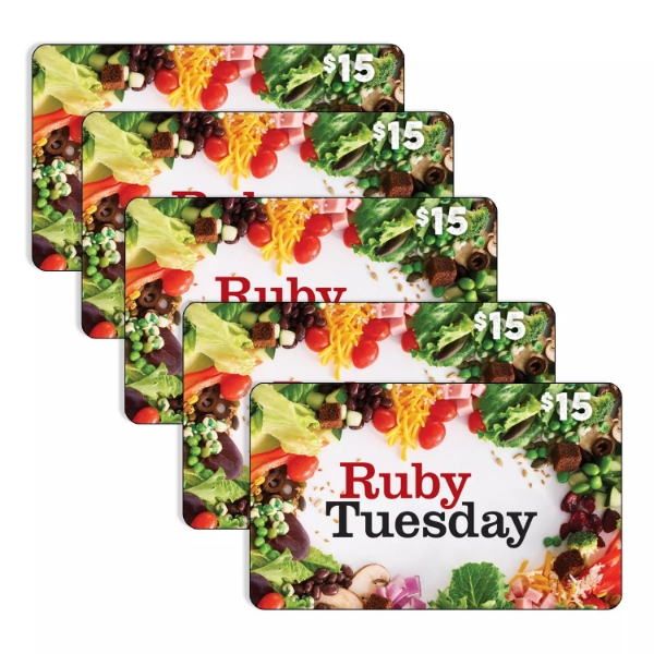 Ruby Tuesday 5 x $15 Gift Cards