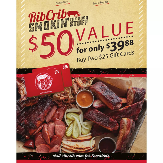 Rib Crib Gift Cards $50 Value Gift Cards 2 x $25