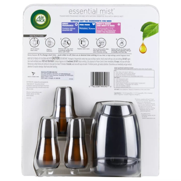 Air Wick Essential Mist Fragrance Oil Diffuser Kit Mist 1+3  Fresh Waters  Coconut & Pineapple Lavender & Almond Blossom Air Freshener