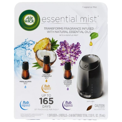 Air Wick Essential Mist Fragrance Oil Diffuser Kit Mist 1+3  Fresh Waters  Coconut & Pineapple Lavender & Almond Blossom Air Freshener