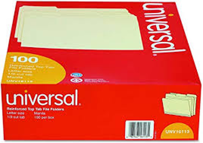 Universal File Folders 1/3 Cut Assorted Two Ply Top Tab Manila 100 Box Various Types