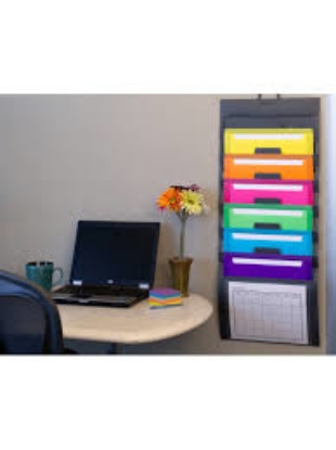Smead Cascading Wall Organizer Gray with 6 Bright Color Pockets 14 1/4 x 33 Letter