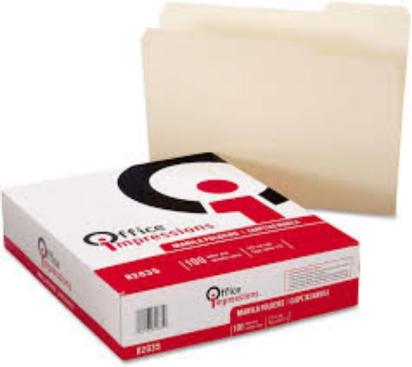 Office Impressions 1/3 Tab File Folders Manila Letter 100 ct