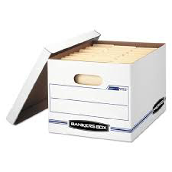 Bankers Box STOR FILE Storage Box with Lift off Lid White Blue Letter Legal 4 per carton