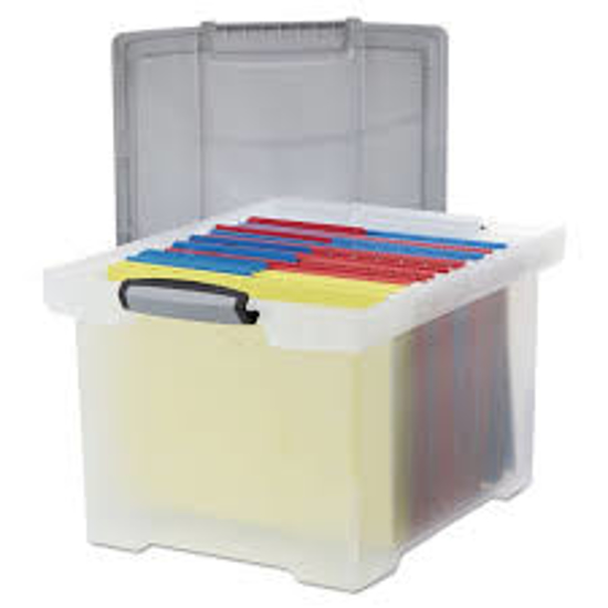 Storex Portable File Tote w Locking Handle Storage Box Clear Letter Legal