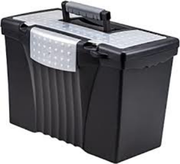 Storex Portable File Storage Box with Organizer Lid Letter Legal Black