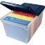 Innovative Storage Designs Plastic File Tote Storage Box with Lid Clear Navy Letter