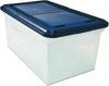 Innovative Storage Designs Plastic File Tote Storage Box with Lid Clear Navy Letter