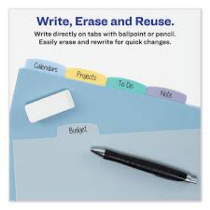 Avery Write and Erase Big Tab Durable Plastic Dividers 3 Hold Punched 8 Tab 11 x 8.5 Assorted 1 Set