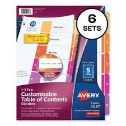 Avery Customizable TOC Ready Index Multicolor Dividers 5 Tab Letter 6 Sets