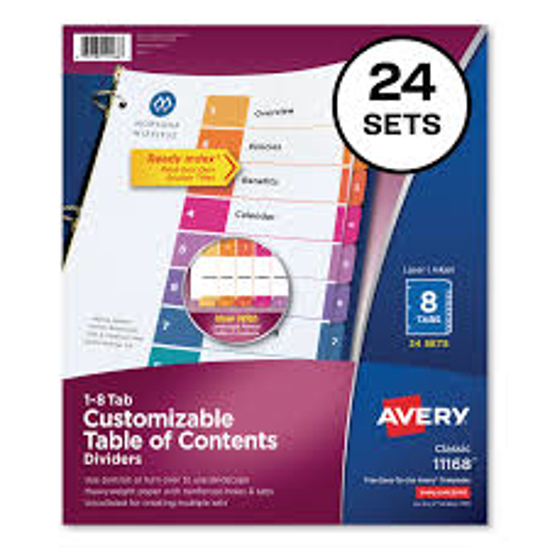 Avery Customizable TOC Ready Index Multicolor Dividers 8 Tab Letter 24 Sets