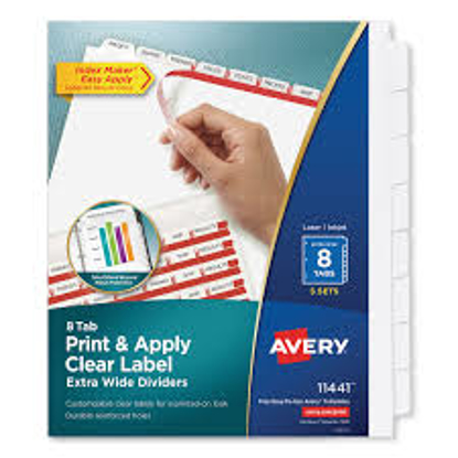 Avery Print and Apply Index Maker Clear Label Dividers 8 White Tabs Letter 5 Sets