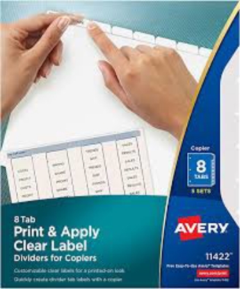 Avery Print and Apply Index Maker Clear Label Dividers 8 White Tabs Letter 5 Sets