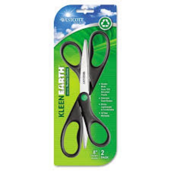 Westcott KleenEarth Recycled Scissors 8 Long Black 2 Pack