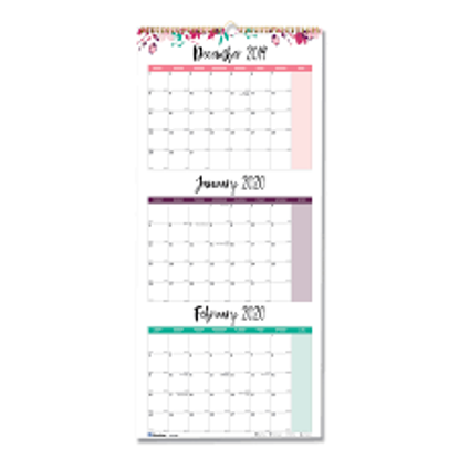 Blueline 3 Month Wall Calendar 12.25 x 27 Floral 2021