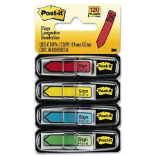 Post it Flags Arrow Message 1/2 Flags Sign Here  4 Colors w Dispensers 120 Pack