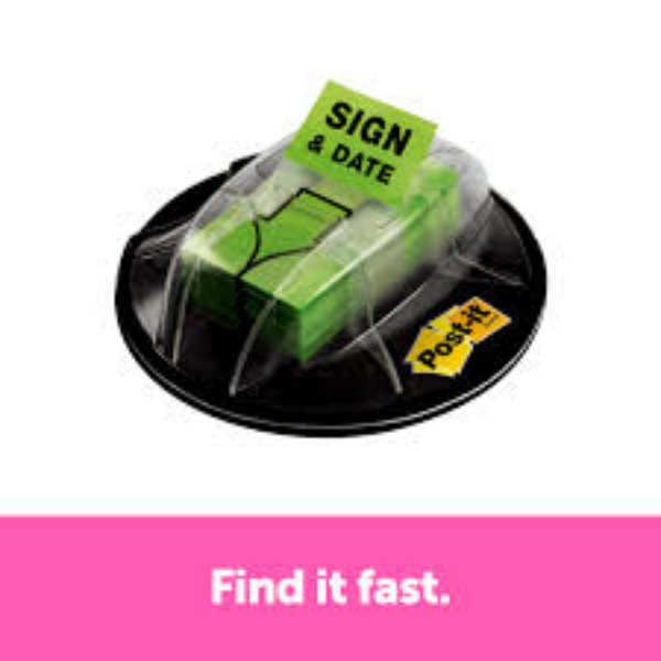 Post it Flags in Dispenser Sign & Date Bright Green 200 Flags Dispenser