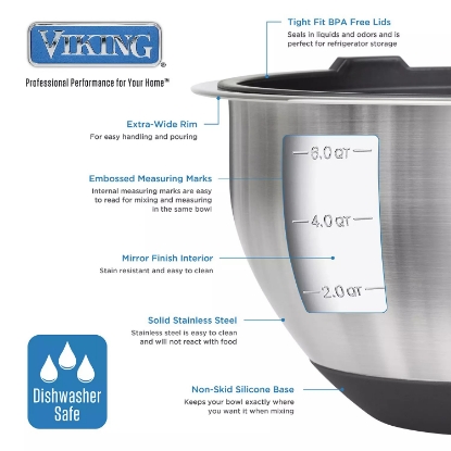 Viking 10 Piece Stainless Steel Mixing Prep and Serving Bowl Set