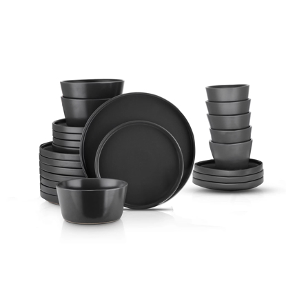 Stone Lain 24 Piece Modern Ledge Stoneware Dinnerware Set Black Matte