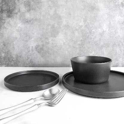 Stone Lain 24 Piece Modern Ledge Stoneware Dinnerware Set Black Matte
